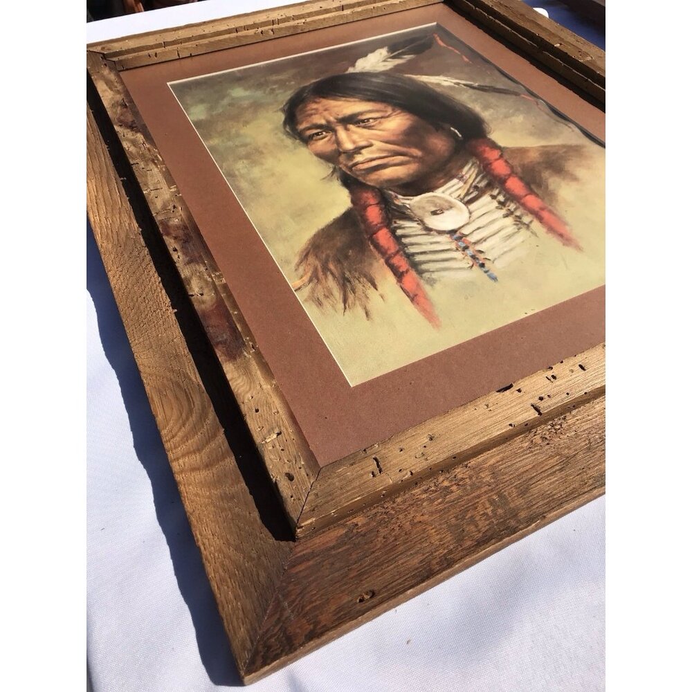 Vtg 70s BILL HAMPTON Art Print Native American Indian Western Framed 25x21 - Picture 9 of 15